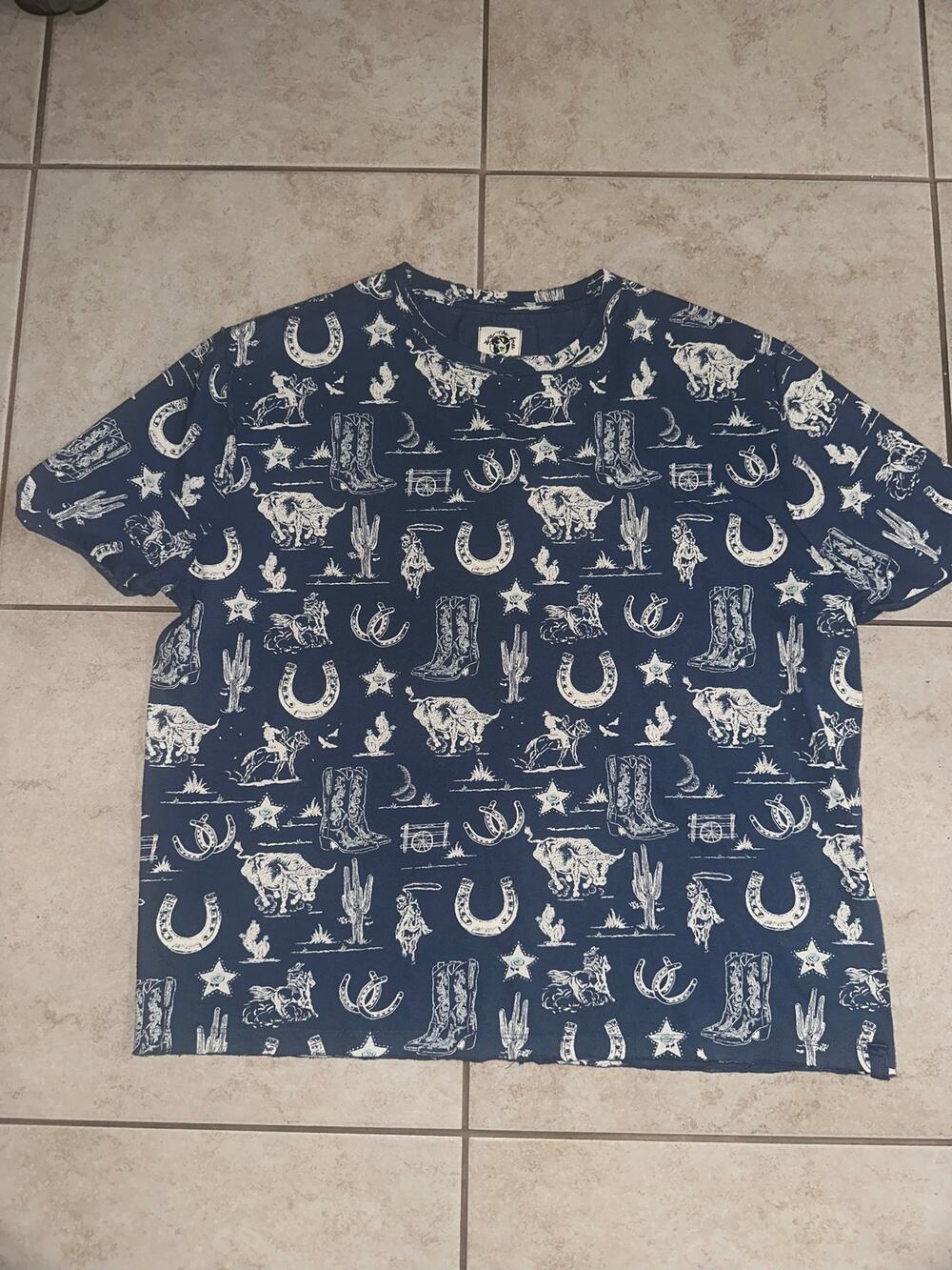 Free People We The Free Western Cowboy Graphic T-Shirt Navy XS NWT